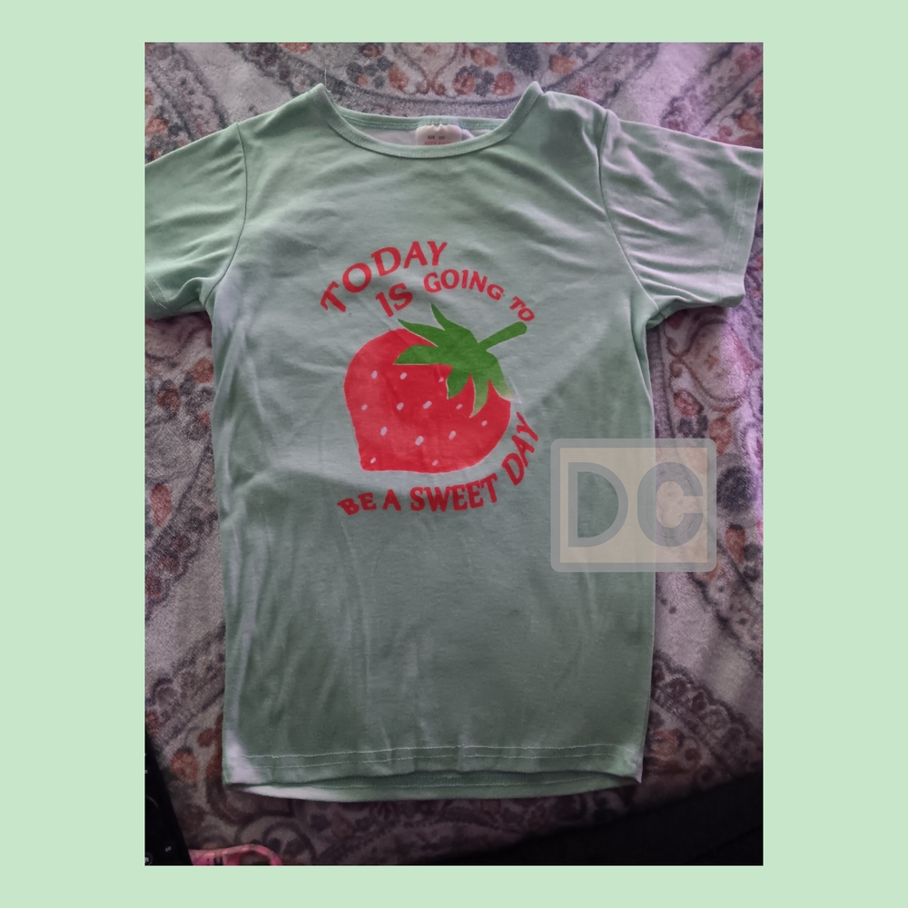 #5 Kids Mint Green Strawberry Print T-Shirt